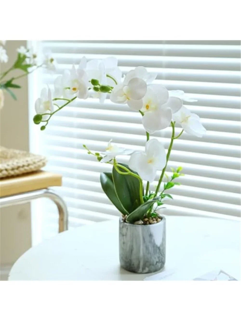 White Artificial Orchid Flowers Pot Faux Silk Phalaenopsis Wedding Table Decor